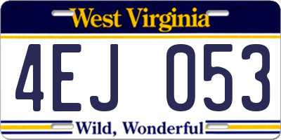 WV license plate 4EJ053