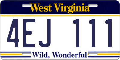 WV license plate 4EJ111