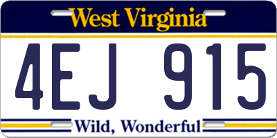 WV license plate 4EJ915