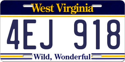 WV license plate 4EJ918