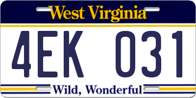 WV license plate 4EK031