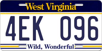 WV license plate 4EK096