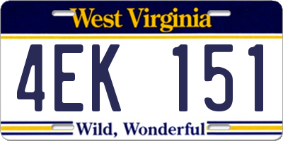 WV license plate 4EK151