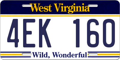 WV license plate 4EK160
