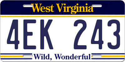 WV license plate 4EK243