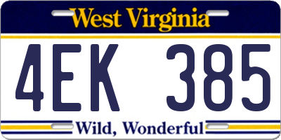 WV license plate 4EK385