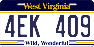WV license plate 4EK409