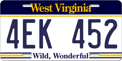 WV license plate 4EK452