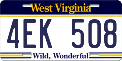 WV license plate 4EK508