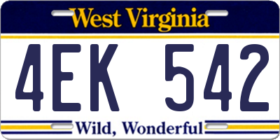 WV license plate 4EK542