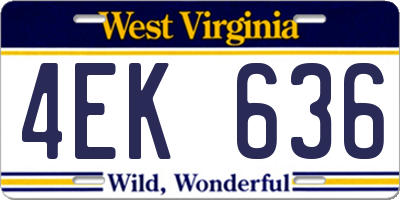 WV license plate 4EK636