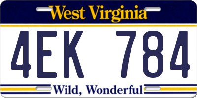 WV license plate 4EK784