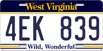 WV license plate 4EK839