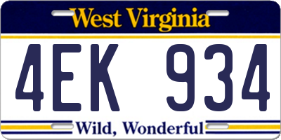 WV license plate 4EK934