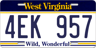 WV license plate 4EK957