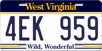 WV license plate 4EK959
