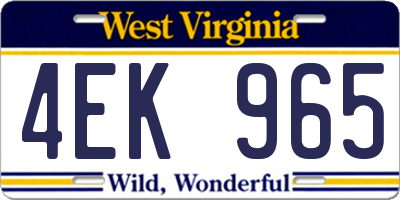 WV license plate 4EK965