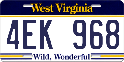 WV license plate 4EK968