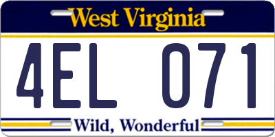 WV license plate 4EL071