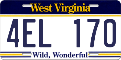 WV license plate 4EL170