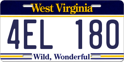 WV license plate 4EL180