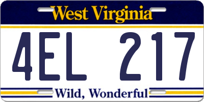 WV license plate 4EL217