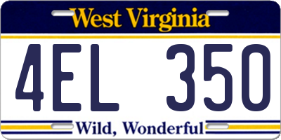 WV license plate 4EL350