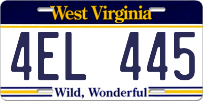 WV license plate 4EL445