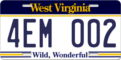 WV license plate 4EM002