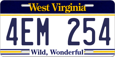 WV license plate 4EM254