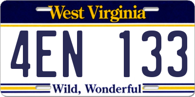 WV license plate 4EN133