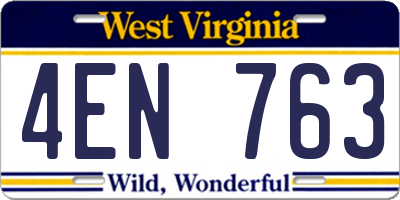 WV license plate 4EN763