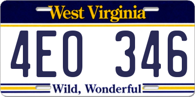 WV license plate 4EO346