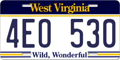 WV license plate 4EO530