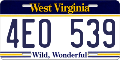 WV license plate 4EO539