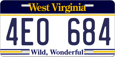 WV license plate 4EO684
