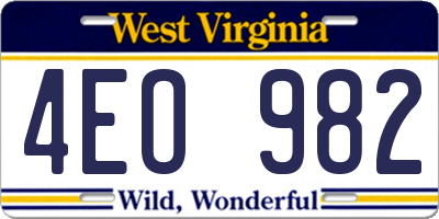 WV license plate 4EO982