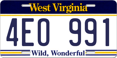 WV license plate 4EO991