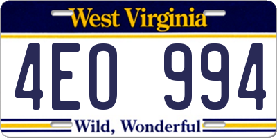 WV license plate 4EO994