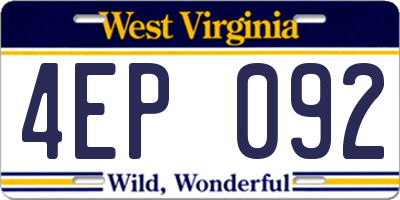 WV license plate 4EP092
