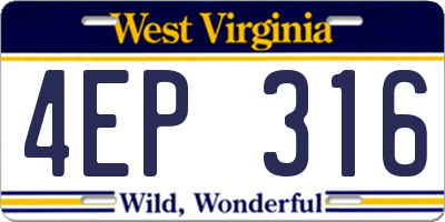 WV license plate 4EP316