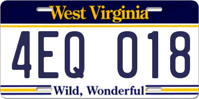 WV license plate 4EQ018
