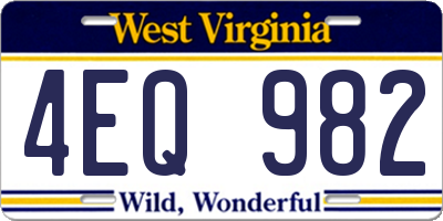 WV license plate 4EQ982