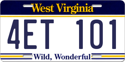 WV license plate 4ET101