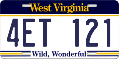 WV license plate 4ET121