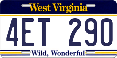 WV license plate 4ET290