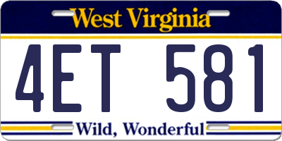 WV license plate 4ET581