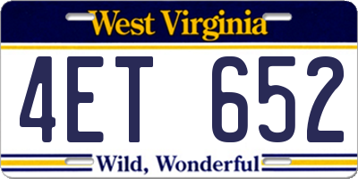 WV license plate 4ET652