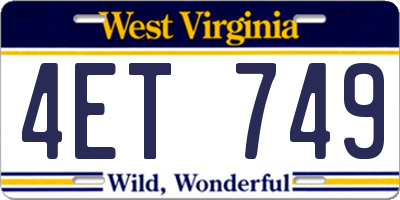 WV license plate 4ET749