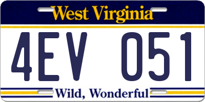 WV license plate 4EV051